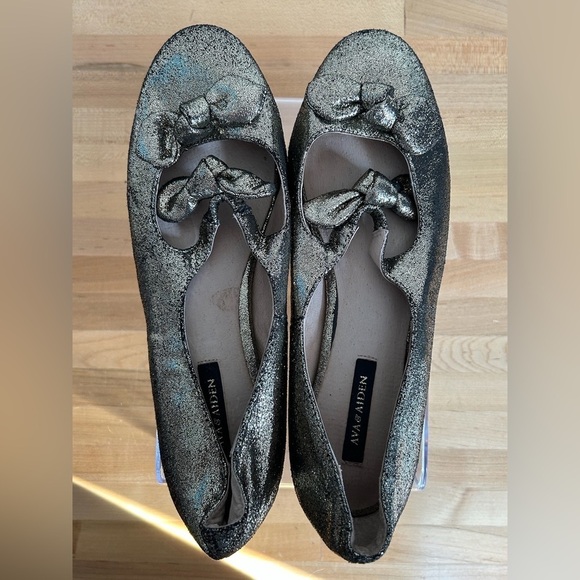 Ava & Aiden Double Bow Strap Sparkle Glitter Metallic Bronze Gold Ballet Flat - Picture 6 of 11
